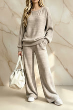 Load image into Gallery viewer, Women's Oversized Horizontal Ladder-Knit Drop-Shoulder Sweater &amp; Wide-Leg Knit Pants Set

