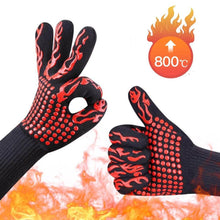 Load image into Gallery viewer, BBQ Gloves High Temperature Resistance Oven Mitts 500 800 Degrees Fireproof Barbecue Heat Insulation Microwave Oven Gloves Silicone Non-Slip Kitchen Cooking Gloves for Barbecue Cooking
