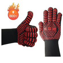 Load image into Gallery viewer, BBQ Gloves High Temperature Resistance Oven Mitts 500 800 Degrees Fireproof Barbecue Heat Insulation Microwave Oven Gloves Silicone Non-Slip Kitchen Cooking Gloves for Barbecue Cooking
