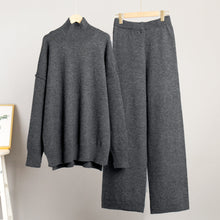 Load image into Gallery viewer, Women's Oversized High-Neck Sweater &amp; Wide-Leg Knit Pants Set
