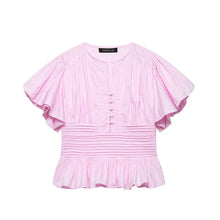 Load image into Gallery viewer, Women's Ruffle-Trim Puff-Sleeve Blouse Top – Slim-Fit Elegant
