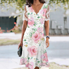 Load image into Gallery viewer, Women's Floral Lace Flounce Neckline High-Waist A-Line Midi Dress
