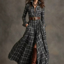 Load image into Gallery viewer, Women's Plus Size Plaid Print Long Sleeve Shirt Dress with Pockets
