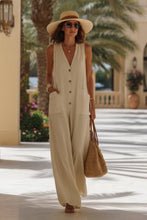 Load image into Gallery viewer, Women's Sleeveless Wide-Leg Jumpsuit with Button Pockets
