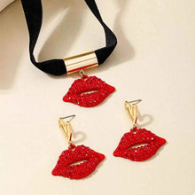 Load image into Gallery viewer, Rhinestone Lip Earrings and Necklace Jewelry Set
