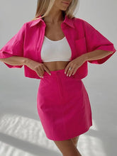 Load image into Gallery viewer, Women's Preppy Three-Quarter Sleeve Button Top &amp; Mini Skirt Set
