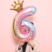 Load image into Gallery viewer, Luxury Gradient Modern 32inch Rainbow number Foil Balloons For Birthday party Decorations Kids Rose Ballons With Crown From 0-9 Numbers
