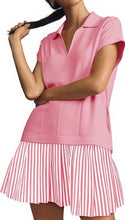 Load image into Gallery viewer, Fisoew Striped Patchwork Polo V‑Neck Mini Dress with Pockets
