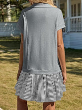 Load image into Gallery viewer, Fisoew Striped Patchwork Polo V‑Neck Mini Dress with Pockets
