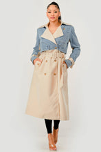 Load image into Gallery viewer, Denim Contrast Belted Trench Coat
