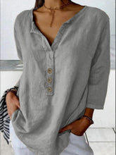 Load image into Gallery viewer, Modern Notched-Collar Button-Down Shirt – Relaxed Chic Staple
