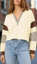 Load image into Gallery viewer, Color‑Block Cropped Polo V‑Neck Sweatshirt
