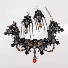 Load image into Gallery viewer, Halloween Lace Skull Necklace : Earrings Jewelry Set
