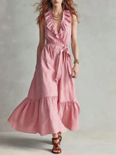 Load image into Gallery viewer, Women's V-Neck Sleeveless Lace-Up Panelled Maxi Dress – Wide Flare
