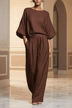 Load image into Gallery viewer, Women's Batwing-Sleeve Top &amp; Wide-Leg Pleated Trousers Two-Piece Set
