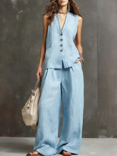 Load image into Gallery viewer, Women's Sleeveless Vest &amp; Wide-Leg Pants Two-Piece Set – 10 Colors XS–3XL
