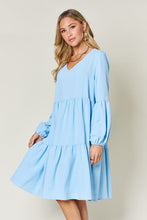 Load image into Gallery viewer, Light Green Double Take Full Size V-Neck Sleeve Tiered Dress with Pockets Elegant &amp; Comfortable Casual Dress
