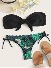 Load image into Gallery viewer, Beach Bikini Woman Lace Up Tie Strapless Leopard Swimsuit  Women's Halter Bikini V Cut Bottom Lace Up Two Piece Swimsuits Female Push Up Ruffled Bow Bathing Suit Thong Swimwear
