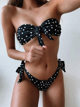 Load image into Gallery viewer, Beach Bikini Woman Lace Up Tie Strapless Leopard Swimsuit  Women's Halter Bikini V Cut Bottom Lace Up Two Piece Swimsuits Female Push Up Ruffled Bow Bathing Suit Thong Swimwear
