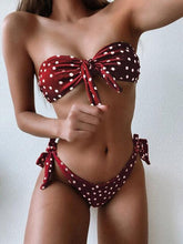 Load image into Gallery viewer, Beach Bikini Woman Lace Up Tie Strapless Leopard Swimsuit  Women's Halter Bikini V Cut Bottom Lace Up Two Piece Swimsuits Female Push Up Ruffled Bow Bathing Suit Thong Swimwear
