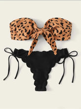 Load image into Gallery viewer, Beach Bikini Woman Lace Up Tie Strapless Leopard Swimsuit  Women's Halter Bikini V Cut Bottom Lace Up Two Piece Swimsuits Female Push Up Ruffled Bow Bathing Suit Thong Swimwear
