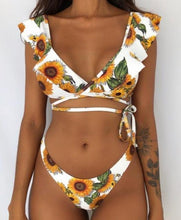 Load image into Gallery viewer, Beach Bikini Woman Lace Up Tie Strapless Leopard Swimsuit  Women's Halter Bikini V Cut Bottom Lace Up Two Piece Swimsuits Female Push Up Ruffled Bow Bathing Suit Thong Swimwear
