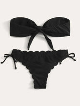 Load image into Gallery viewer, Beach Bikini Woman Lace Up Tie Strapless Leopard Swimsuit  Women's Halter Bikini V Cut Bottom Lace Up Two Piece Swimsuits Female Push Up Ruffled Bow Bathing Suit Thong Swimwear
