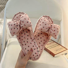Load image into Gallery viewer, Beautiful Bow Flat Lightweight Soft Spring Autumn Women Cotton Shoes Indoor Fluffy Warm Home Comfortable High Quality Slippers Memory Foam Open Toe Slide Slippers Ribbon Strap  Slip-On House Shoes
