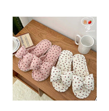 Load image into Gallery viewer, Beautiful Bow Flat Lightweight Soft Spring Autumn Women Cotton Shoes Indoor Fluffy Warm Home Comfortable High Quality Slippers Memory Foam Open Toe Slide Slippers Ribbon Strap  Slip-On House Shoes
