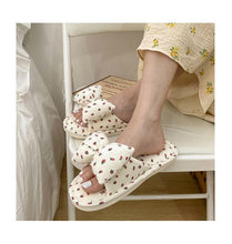 Load image into Gallery viewer, Beautiful Bow Flat Lightweight Soft Spring Autumn Women Cotton Shoes Indoor Fluffy Warm Home Comfortable High Quality Slippers Memory Foam Open Toe Slide Slippers Ribbon Strap  Slip-On House Shoes
