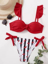 Load image into Gallery viewer, Beautiful Floral Push Up Women Bikini Push Up Bathing Suits Tie Knot Cute Ruffle Two Piece Swimsuits Swimsuit Female Swimwear Bra Cup Bikini Set High Cut Bathing Suit For Summer
