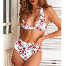 Load image into Gallery viewer, Beautiful Multicolored Women High Waist Bikini Swimwear Women Halter Push Up Bikini Set Swimsuit Women's Flower Print Bikini High Waist Beach Swimsuits Sporty Two Piece Bathing Suit Female Beach Wear Bathing Suit
