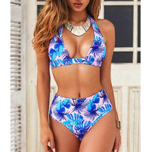 Load image into Gallery viewer, Beautiful Multicolored Women High Waist Bikini Swimwear Women Halter Push Up Bikini Set Swimsuit Women's Flower Print Bikini High Waist Beach Swimsuits Sporty Two Piece Bathing Suit Female Beach Wear Bathing Suit
