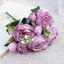 Load image into Gallery viewer, Beautiful Rose Peony Artificial Silk Eucalyptus Fake Flowers Small bouquet Flores Home Party Spring Wedding Decoration Artificial Silk Rose Flower Bouquet Lifelike Fake Rose for Wedding Home Party Decoration Event Gift
