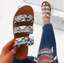 Load image into Gallery viewer, Beautiful Style Sandals Snake Print Flat Slippers Women Shoes Casual Flat Sandals Three Strap Slide Sandals Open Toe Flat Sandals Strappy Slides Sandals Open Toe Summer Sandals

