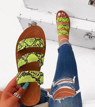 Load image into Gallery viewer, Beautiful Style Sandals Snake Print Flat Slippers Women Shoes Casual Flat Sandals Three Strap Slide Sandals Open Toe Flat Sandals Strappy Slides Sandals Open Toe Summer Sandals
