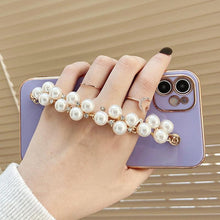 Load image into Gallery viewer, Beautiful White Pearl Chain Gold Color Plating Straight Edge Phone Case for iPhone 13 11 12 Pro Max Case for iPhone X XS MAX XR 7 8 Plus Phone Case Plating Pearl Chain Wrist Bracelet Cover
