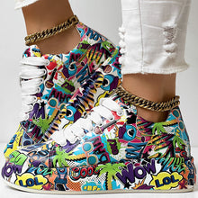 Load image into Gallery viewer, Round-Toe Thick-Sole Lace-Up Sneakers — Women’s Casual Print Shoes
