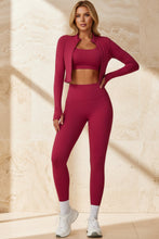 Load image into Gallery viewer, Women's High-Waist 3-Piece Athletic Set – Long Sleeve Jacket, Sports Bra &amp; Leggings
