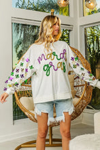 Load image into Gallery viewer, BiBi Fleur De Lis Sleeve Mardi Gras Pullover
