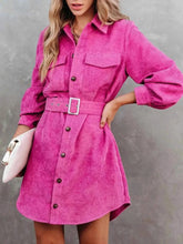 Load image into Gallery viewer, Stylish Button Front Belt Long Sleeve : Corduroy Dress
