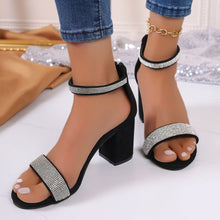 Load image into Gallery viewer, Rhinestone High Heel Sandals Summer Chunky Square Heel Sandals
