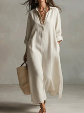Load image into Gallery viewer, Women's Casual Long-Sleeve Linen Shirt Dress – Relaxed Fit
