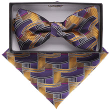 Load image into Gallery viewer, Vittorio Farina Geometric Designer Bow Tie &amp; Pocket Square
