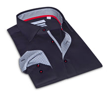 Load image into Gallery viewer, Donny// Cotton Knit-Stretch Button-Up Shirt With Contrast Details // Black // Tailored Fit (Fitted)
