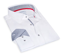 Load image into Gallery viewer, Jason// Cotton Knit-Stretch Button-Up Shirt With Contrast Details // White // Tailored Fit (Fitted)
