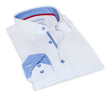 Load image into Gallery viewer, Edward// // Cotton Knit-Stretch Button-Up Shirt With Contrast Details // White // Tailored Fit (Fitted)
