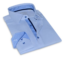 Load image into Gallery viewer, Levy// Cotton Knit-Stretch Button-Up Shirt With Contrast Details // Blue // Tailored Fit (Fitted)
