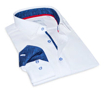 Load image into Gallery viewer, Ron// Cotton Knit-Stretch Button-Up Shirt With Contrast Details // White // Tailored Fit (Fitted)
