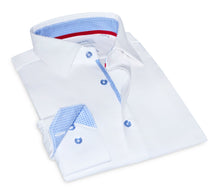 Load image into Gallery viewer, Scott// Cotton Knit-Stretch Button-Up Shirt With Contrast Details // White // Tailored Fit (Fitted)
